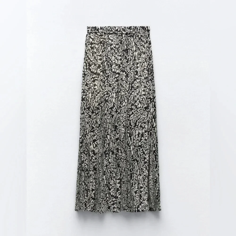 Zara Black white pattern tassel tie maxi skirt 16632